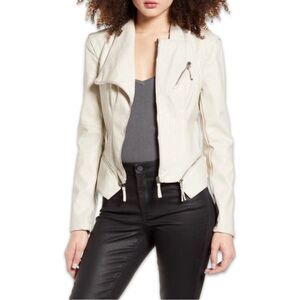 New Blank NYC peplum moto jacket size medium vegan leather ivory